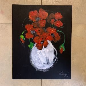 Original Acrylic Painting Poppies in White Vase